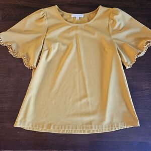 Elegant Mustard Blouse with Lace Trim